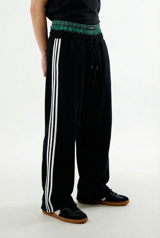 Double Waisted Boxer Baggy Sweatpants Black