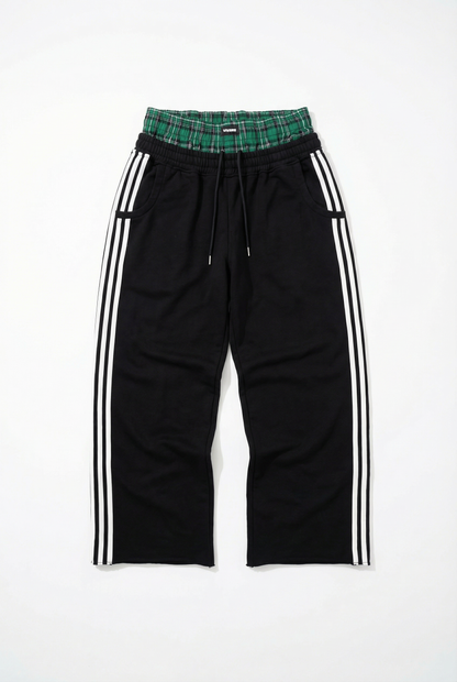 Double Waisted Boxer Baggy Sweatpants Black